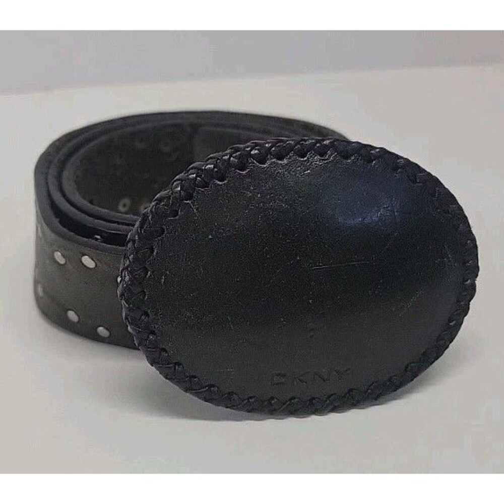 Vtg DKNY Distressed Gypsy Inspired Black Leather Belt Sz L 40"